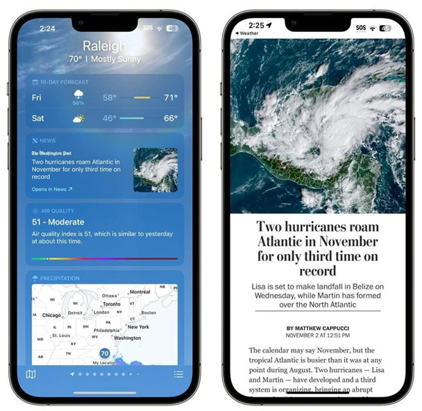 江津苹果14维修分享iPhone 14手机如何看天气时顺带看新闻 
