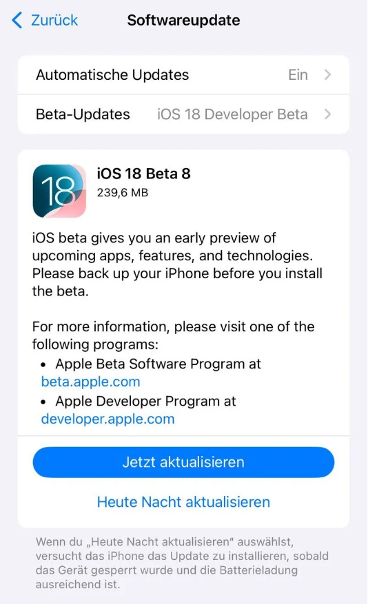 江津苹果手机维修分享苹果 iOS / iPadOS 18 开发者预览版 Beta 8 发布 